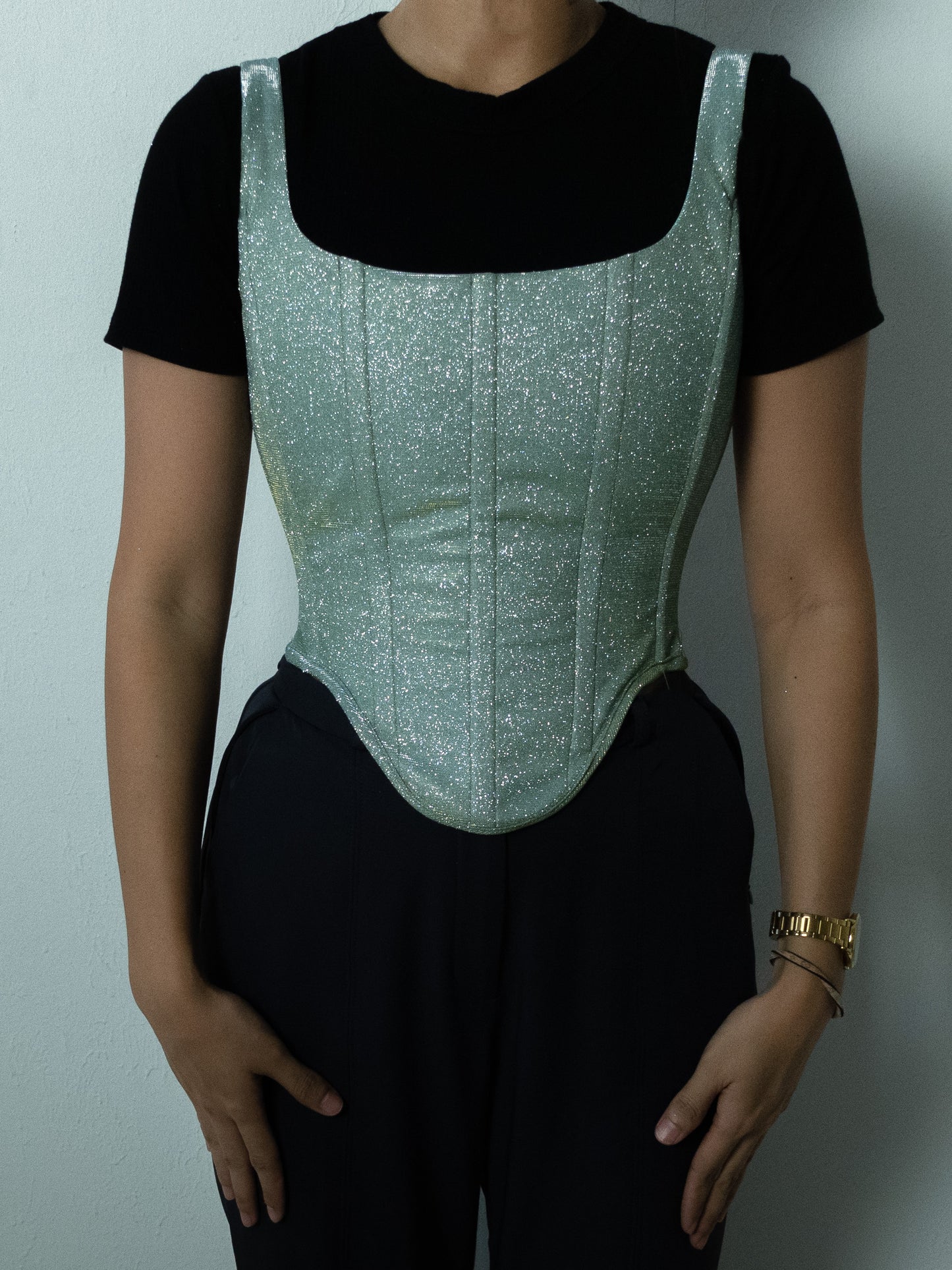 Brigitte Corset- Mint Glitter Tex